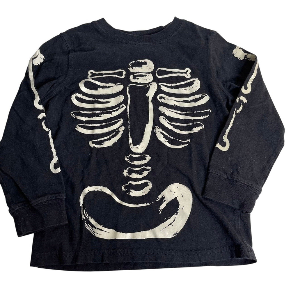 Carters Boys Glow in the Dark Long Sleeve Tshirt‎ Skeleton Bones Black Silver 4T